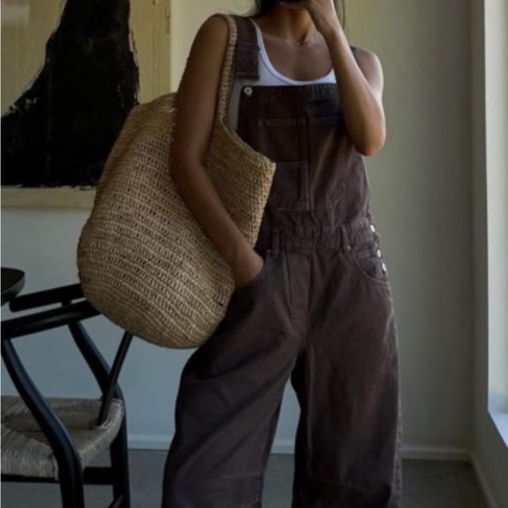 Free people good luck barrel leg overall chocolate color